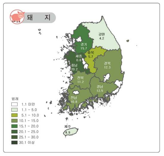 전국 시도별 돼지 사육 마릿수 비율. 제공=국가데이터처