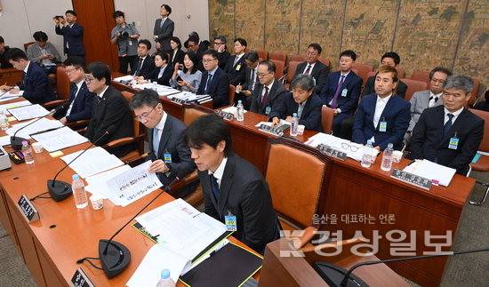 ▲ 30일 국회 문화체육관광위원회에서 정몽규 전 대한축구협회장, 홍명보 전 축구대표팀 감독, 이용수 대한축구협회 부회장, 정해성 전 국가대표 전력강화위원장 등이 출석한 가운데 대한축구협회 현안 관련 청문회가 열리고 있다. 연합뉴스