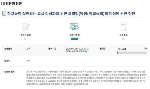 참교육법 청원 동의 현황 [국회전자청원 홈페이지 캡처]