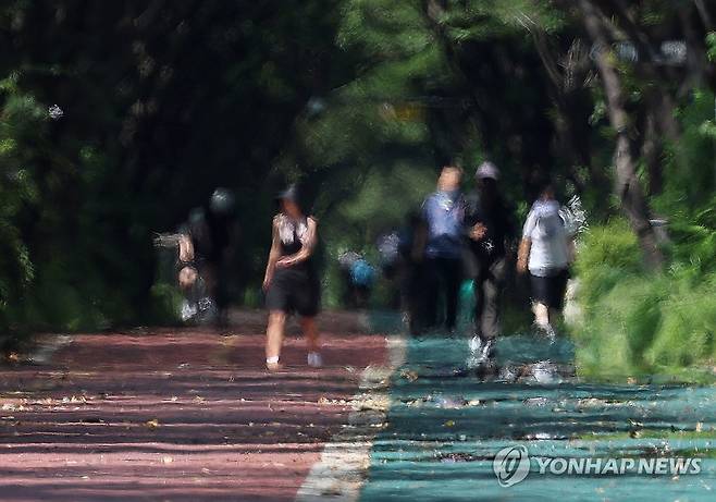계속되는 폭염 (서울=연합뉴스) 이지은 기자 = 연일 폭염이 이어진 2일 서울 송파구 보행로와 자전거도로에 아지랑이가 피어오르고 있다. 2026.8.2 jieunlee@yna.co.kr