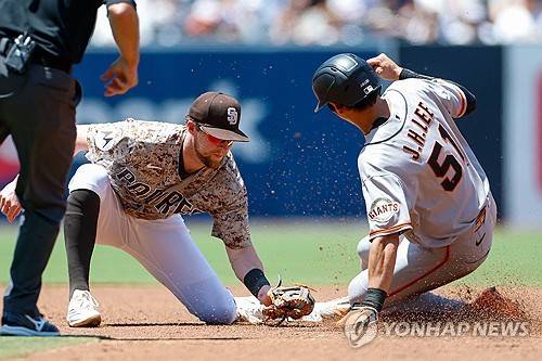 시즌 7번째 도루 성공한 이정후 [Mandatory Credit: David Frerker-Imagn Images=연합뉴스. 재판매 및 DB 금지]