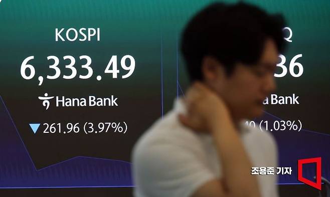 3일 서울 중구 하나은행 본점 딜링룸에서 직원들이 증시와 환율 등을 모니터링하고 있다. 조용준 기자