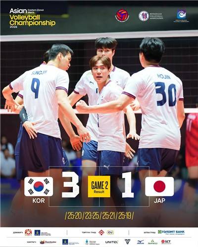 6일 동아시아남자선수권대회서 일본을 꺾은 한국 남자배구 대표팀 [몽골배구협회 SNS 캡처. 재판매 및 DB 금지]