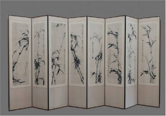 벽산 정대기(壁山 鄭大基, 1886-1953), 묵죽도 8폭 병풍(墨竹圖八幅屛風), 1934년, 종이에 수묵, 200x368cm.사진=남가람박물관
