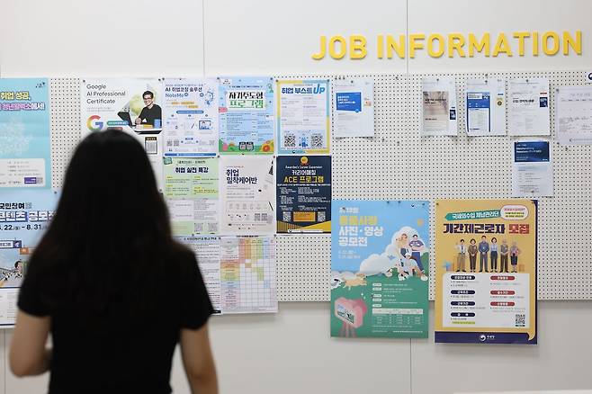 지난달 23일 서울의 한 대학교 일자리플러스센터 앞 모습. 연합뉴스