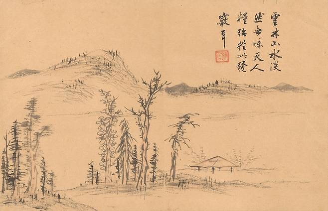 허련의 ‘원나라 화가 예찬풍 산수도’(19세기). 이건희 삼성 선대회장이 기증한 작품이다. <국립중앙박물관>