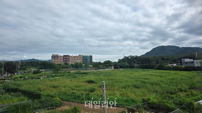 14일 경기 남양주시 와부읍 도심역 위 보도육교에서 바라본 개발 대상지. 뒤로 도심초등학교가 보인다. ⓒ데일리안 이수현 기자