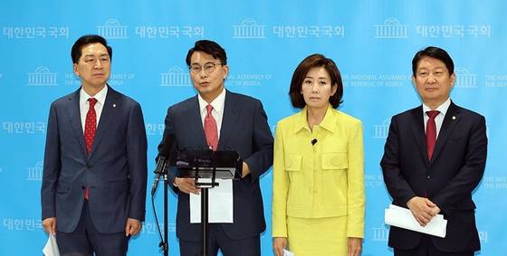 국민의힘 김기현(왼쪽부터), 윤상현, 나경원, 권영진 의원. 연합뉴스