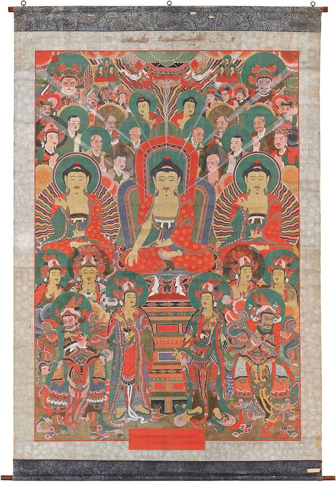 2022년 국보 승격된 경북 상주 용흥사&nbsp;‘삼불회 괘불탱’. 국가유산청 제공
