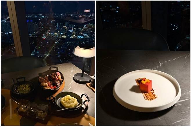 쉐어링 딜라이트 세트 메인 스테이크 및 사이드 요리, 디저트 티라미수.  /사진= 강예신 여행+ 기자