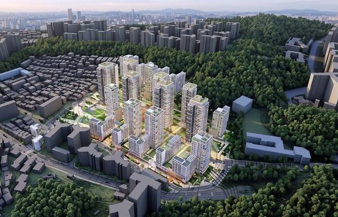서울시의 신속통합기획 확정으로 1840가구 규모 아파트 건립이 추진되는 서울 동작구 상도동 214 일대 재개발 사업 조감도. 서울시 제공