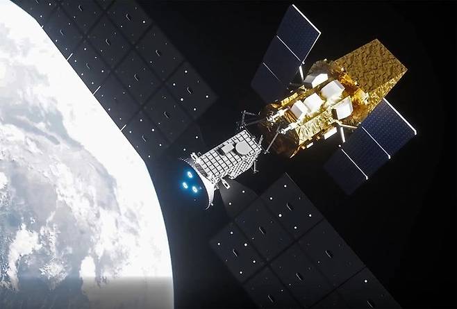 [서울=뉴시스]미 스타트업 카탈리스트 스페이스 테크놀로지스(Katalyst Space Technologies)의 링크(Link) 우주선이 닐 게렐스 스위프트 관측 망원경(Neil Gehrels Swift Observatory)을 지구 상공의 더 높은 궤도로 이동시키는 모습을 상상한 개념도. (출처=미 항공우주국(NASA)) 2026.6.30. *재판매 및 DB 금지