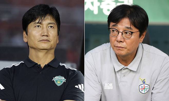 정정용 전북 현대 감독(왼쪽)과 황선홍 대전하나시티즌 감독.