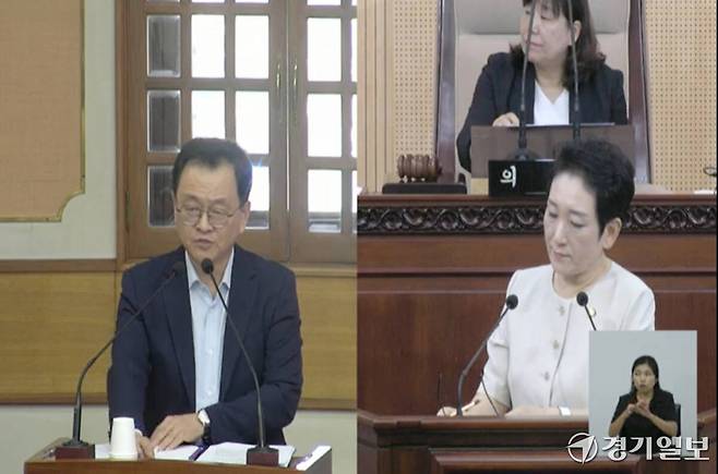 24일 생중계된 제307회 고양시의회 시정질문에서 김수진 의원(국힘·고양파)이 민경선 고양특례시장에게 추가질문을 하는 모습. 영상 캡처