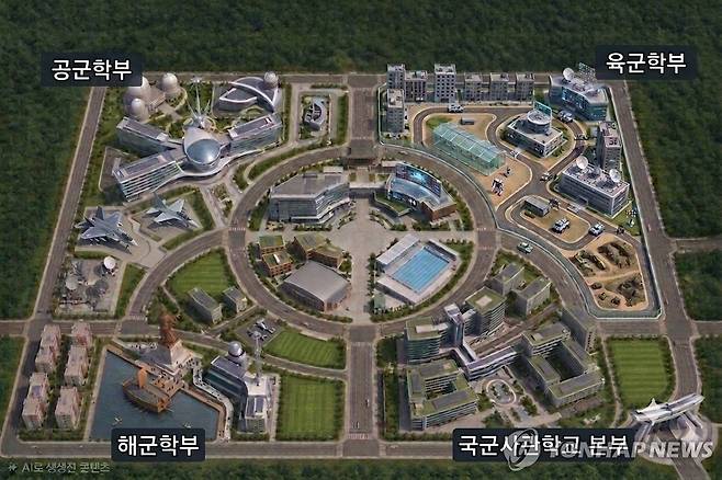 국방부, 국방교육 대개혁을 위한 첫걸음으로 국군사관학교 창설 기본계획 발표 (서울=연합뉴스) 국방부는 안규백 국방부 장관이 16일 미래 안보환경 변화에 대응해 장교 양성체계를 혁신하기 위한 '국군사관학교 창설 기본계획'을 발표했다고 밝혔다. 사진은 국군사관학교 예상 조감도(그래픽). 2026.7.16 [국방부 제공. 재판매 및 DB 금지] photo@yna.co.kr