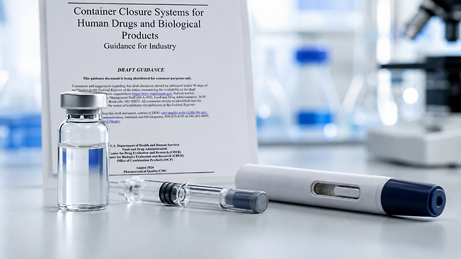 ‘의약품 및 바이오의약품 용기밀봉시스템(CCS) 지침’(Container Closure Systems for Human Drugs and Biological Products Guidance for Industry) 초안 첫 페이지 모습. (그래픽=생성형 AI)