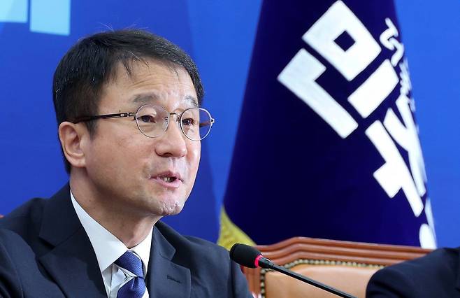 한병도 더불어민주당 원내대표가 27일 국회에서 열린 정책조정회의에서 발언하고 있다. 임현동 기자/20260827