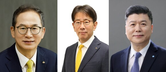 좌측부터 양종희 KB금융지주 회장, 이재근 KB금융지주 부문장, 권광석 전 우리은행장. [KB금융지주 제공]