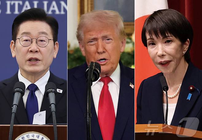 왼쪽부터 이재명 대통령, 도널드 트럼프 미국 대통령, 다카이치 사나에 일본 총리. ⓒ 로이터=뉴스1