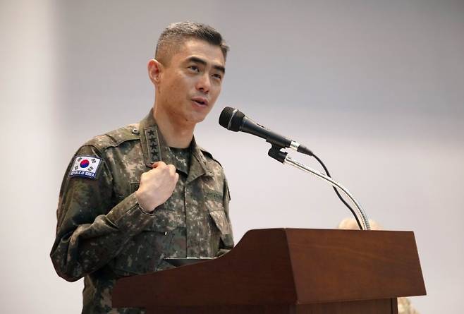 강신철 차기 국방부 장관 후보자. 지난 2023년 11월 경기도 평택 험프리스 기지에서 제31대 연합사 부사령관 취임 환영행사 모습. 연합뉴스