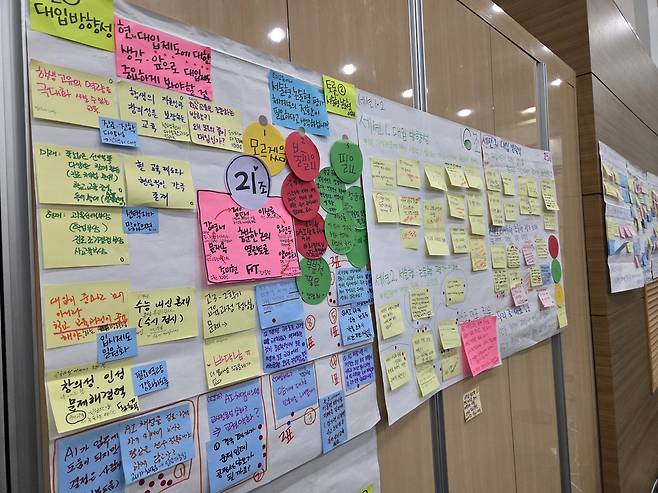미래 대입제도 숙의 토론회장 벽면에 붙은 토론 요약본 [촬영 오보람]