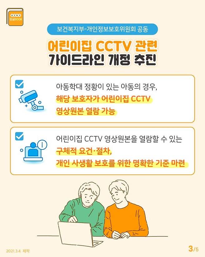 2021년 보건복지부-개인정보보호위가 발표한 어린이집 CCTV 가이드라인 [보건복지부 블로그 캡처. 재판매 및 DB 금지]