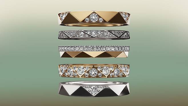 Os anéis exclusivos de Laurence Graff apresentam uma variedade de cravações de diamantes, permitindo que vários anéis sejam usados ​​em conjunto. Foto: Graff