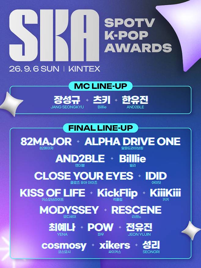 리센느→최예나 총줄동, ‘2026 SKA’ 6일 개막 (제공: 스포티비)