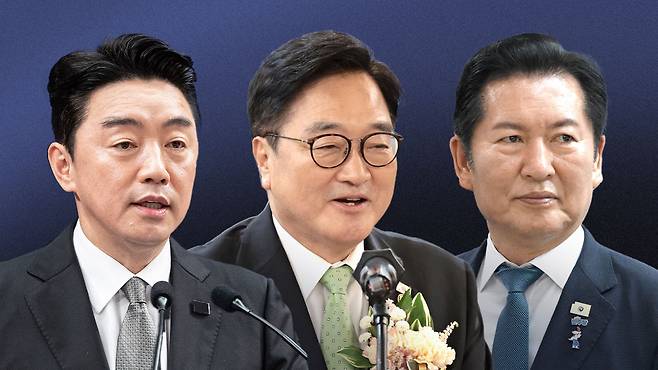 강훈식 대통령비서실장, 우원식 전 국회의장, 정청래 전 민주당 대표. /그래픽=조선디자인랩 정다운