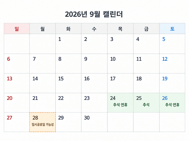 기사 본문 이해를 돕기 위해 챗GPT로 만든 이미지. 9월 캘린더. [챗GPT 생성]