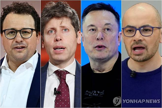 AI 4대 수장들 다리오 아모데이 앤트로픽 CEO(왼쪽부터), 샘 올트먼 오픈AI CEO, 일론 머스크 스페이스X CEO, 데미스 허사비스 구글 딥마인드 CEO [AFP·AP=연합뉴스 자료사진. 재판매 및 DB 금지]