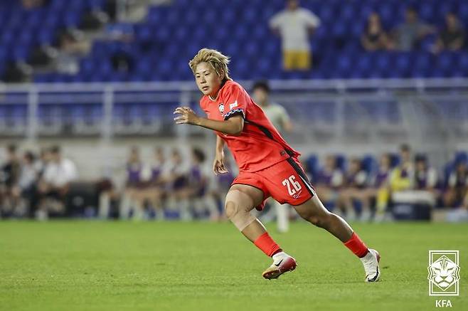 [서울=뉴시스] 한국 여자 축구 국가대표팀의 김민지. 사진은 2025 동아시아축구연맹(EAFF) E-1 챔피언십(동아시안컵) 당시. (사진=대한축구협회 제공)