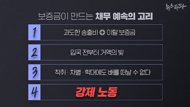 ▲전문가는 선원에게서 '이탈 보증금'을 징수하면 이들을 배에 묶어두는 족쇄로 작용해, 강제노동을 부추길 수 있다고 지적한다.