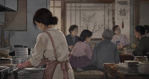 명절 때 혼자 일하는 며느리 [마인드플심리상담연구소가 AI로 제작한 이미지]