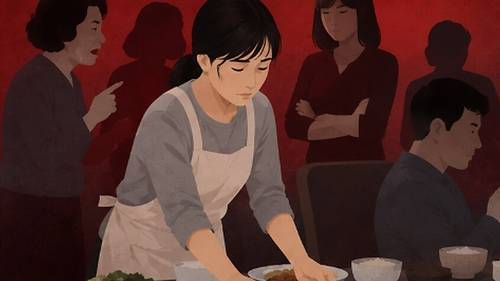 친정에 못 가고 일하는 며느리 [마인드플 심리상담연구소가 AI로 제작한 이미지]