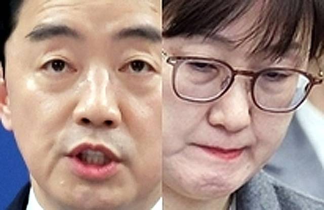 강훈식(왼쪽) 청와대 비서실장, 김현지 제1부속실장. 연합뉴스
