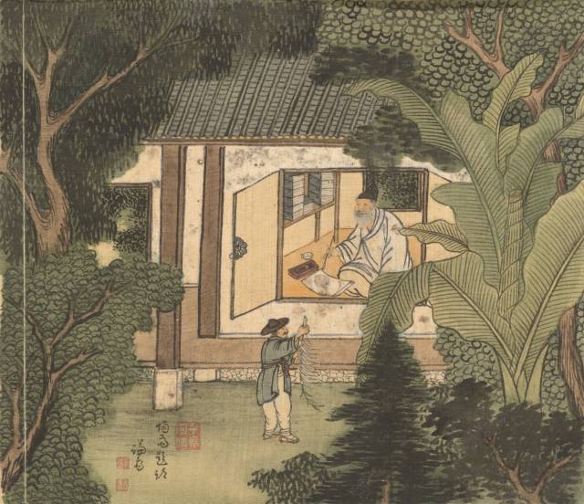 정선 <경교명승첩> 중 '촉재제시'(보물). 이 작품은 정선과 이병연 두 사람 사이에 시화가 오가던 어느 순간을 압축적이고 밀도 있게 포착하고 있다. 빽빽한 나무들은 '웅어'가 나던 초여름의 산뜻한 녹음을 잘 전해준다. ⓒ간송미술문화재단 제공