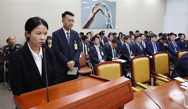 최주희 티빙대표가 6일 서울 여의도 국회에서 열린 과학기술정보방송통신위원회 국정감사(과학기술정보통신부 등)에서 의원 질의에 답변하고 있다. (사진=뉴시스)