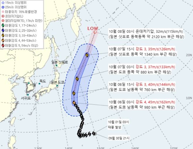 제 27호 태풍 초이완 예상경로·현재 위치