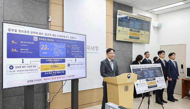 임광현 국세청장이 7일 국세청 기자실에서 권혁 시도 회장체납액 징수 관련 브리핑을 하고 있다. 국세청 제공