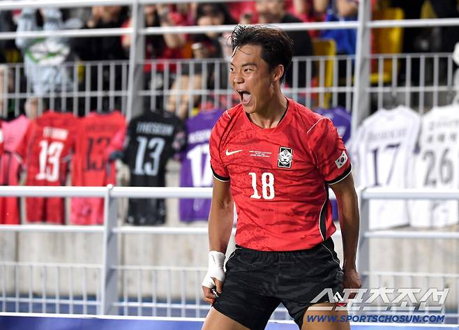 24일 수원월드컵경기장에서 열린 대한민국 축구대표팀과 에콰도르의 친선 경기. 후반전 오현규가 선취골을 성공시켰다. 환호하는 오현규. 수원=송정헌 기자songs@sportschosun.com/2026.09.24/