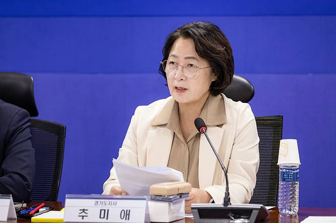 추미애 경기지사가 29일 국회에서 열린 '미래대응기금 조성 및 지방교부세 개편 관련 당정협의회'에서 발언하고 있다.