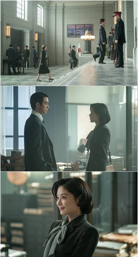 tvN 새 토일드라마 '100일의 거짓말'은 조선총독부에 위장 잠입한 밀정과 조선 거지 출신의 일본 엘리트의 아슬아슬한 로맨스를 다룬다. 배우 김유정과 박진영이 호흡을 맞춘다. /tvN