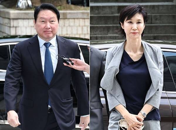변론기일에 출석하는 최태원 SK그룹 회장과 노소영 아트센터나비 관장. [출처=연합]