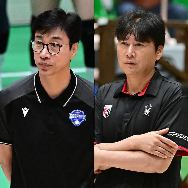 김세진(왼쪽) SOOP 신임 감독과 권순찬 정관장 신임 감독. /사진=한국배구연맹 제공