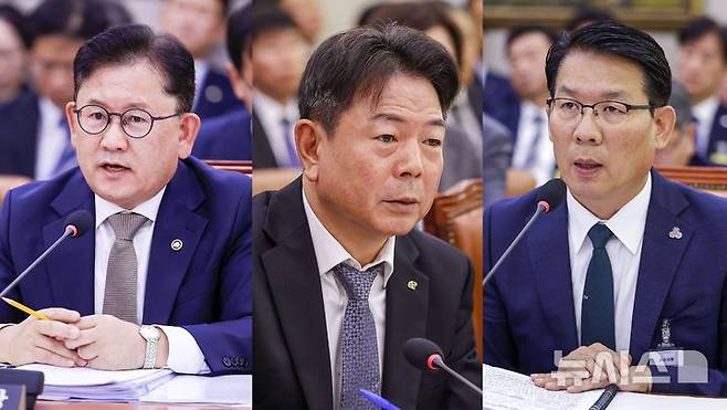 [세종=뉴시스]김동현 기자 = 좌측부터 이승돈 농진청장, 김창국 aT사장 직무대행, 김인중 농어촌공사 사장의 모습.2026.10.14. oj1001@newsis.com