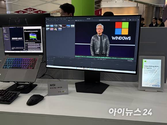 RTX 스파크에서 AI 에이전트를 활용해 젠슨 황 엔비디아 CEO의 영상을 편집하는 시연 모습. [사진=권서아 기자]