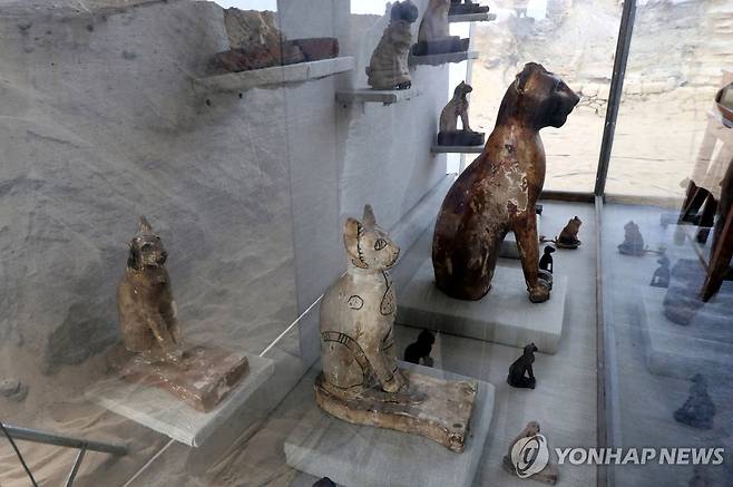 쿠푸 이마하트 무덤 고양이 조각상들 이집트 기자주 사카라 지역의 쿠푸 이마하트 무덤에서 발견된 고양이 조각상들. [EPA 연합뉴스 자료사진. 재판매 및 DB 금지]