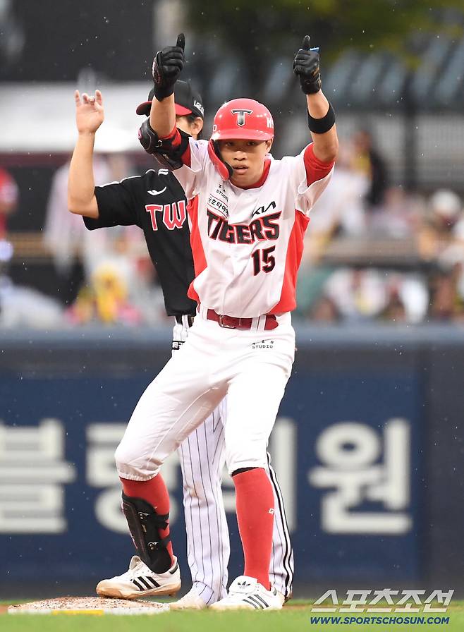 18일 전남광주 기아챔피언스필드에서 준PO 2차전 KIA와 LG의 경기가 열렸다. 7회말 선두타자 2루타를 날린 KIA 박재현. 광주=송정헌 기자songs@sportschosun.com/2026.10.18/