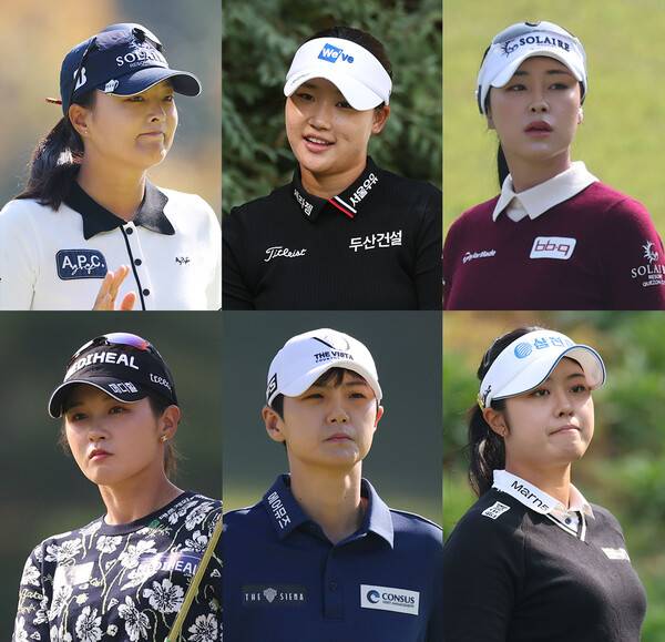 2026년 한국여자프로골프(KLPGA) 투어 아이스버그골프·서울신문 오픈에 출전한 고진영, 김민솔, 윤이나,&nbsp;박현경, 박성현, 서교림 프로. 사진제공=KLPGA (사진을 무단으로 사용하지 마십시오.)